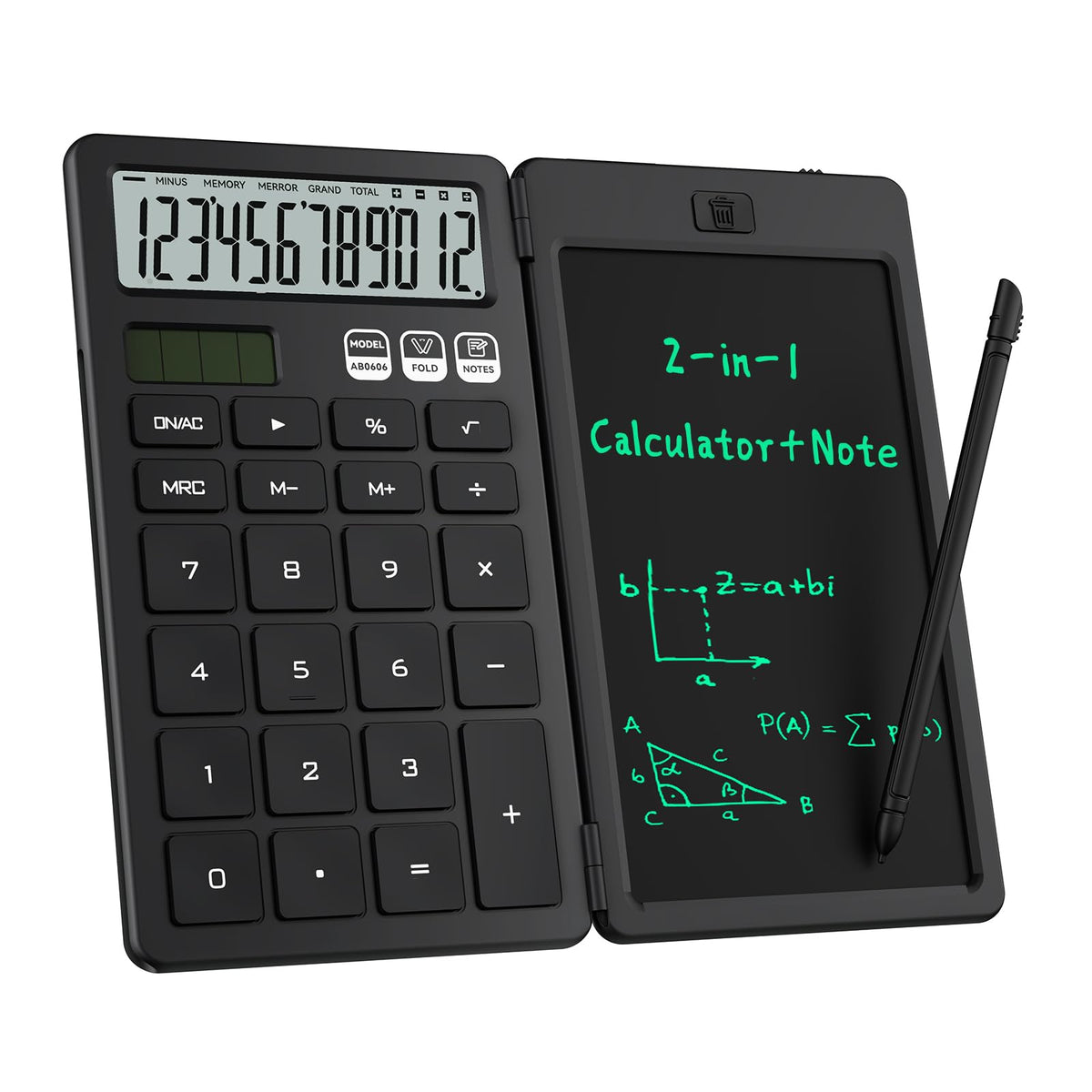 Calculadora ROATEE Negra con Tableta de Notas Plegable y Visualización LCD para el Hogar
