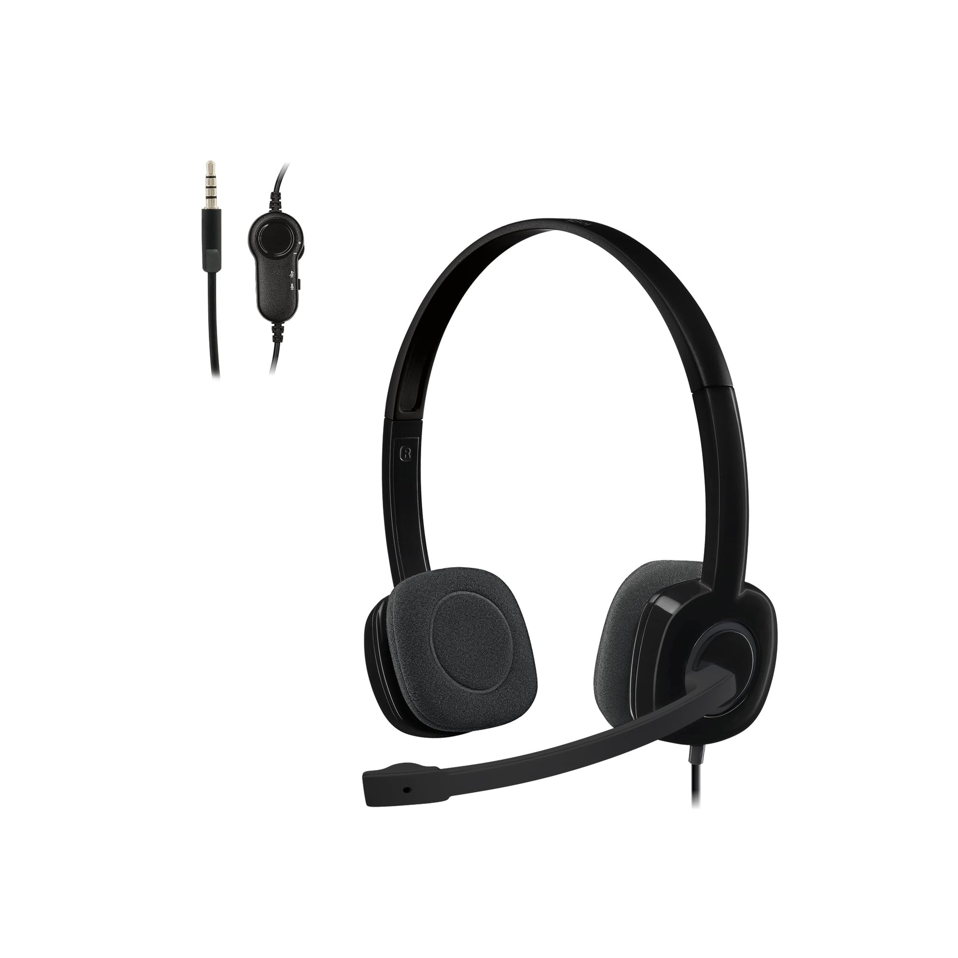Logitech H151 Diadema con Cable, Sonido Estéreo con Micrófono Giratorio, Jack 3,5mm, Controles Integrados, PC/Mac/Portátil/Tablet/Smartphone - Negro