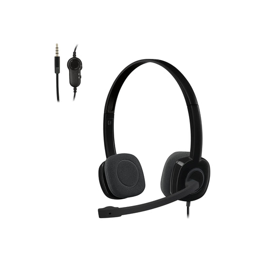 Logitech H151 Diadema con Cable, Sonido Estéreo con Micrófono Giratorio, Jack 3,5mm, Controles Integrados, PC/Mac/Portátil/Tablet/Smartphone - Negro
