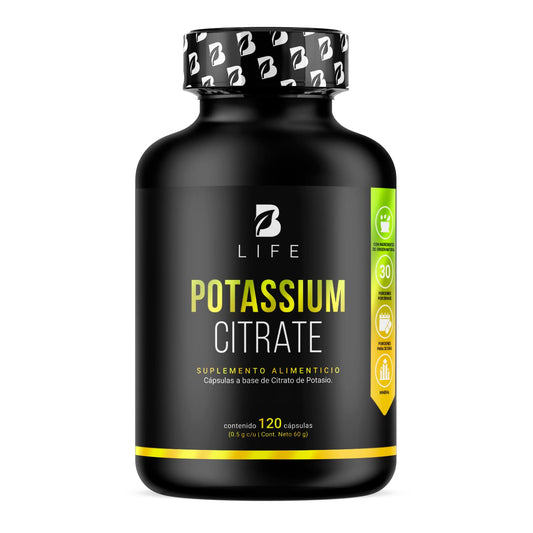 B Life Company Citrato de Potasio 800 mg de Potasio (Provenientes de 1000 mg). Ingredientes Naturales de 120 Cápsulas. Potassium Citrate