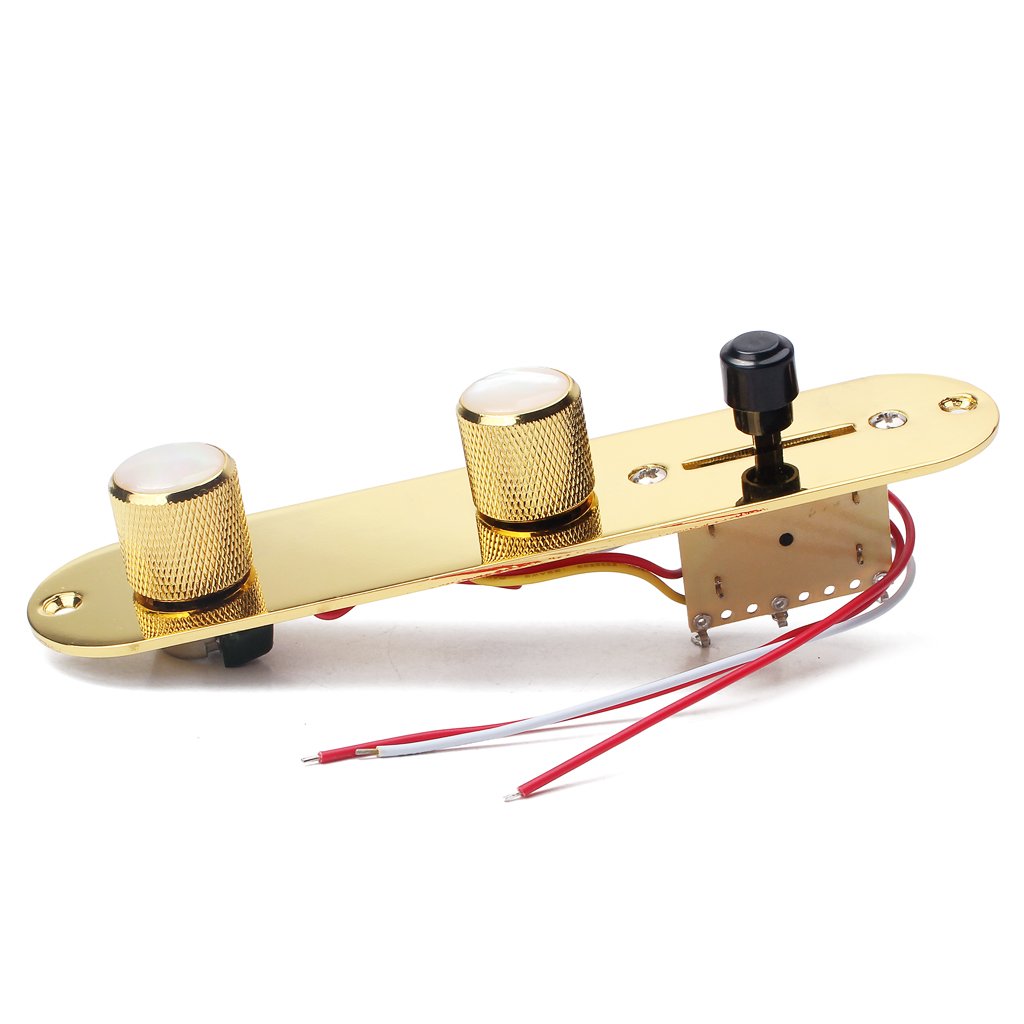 Alnicov Placa de control totalmente cargada precableada de 3 vías con arnés de cableado para guitarra eléctrica Fender Tele Telecaster, color dorado