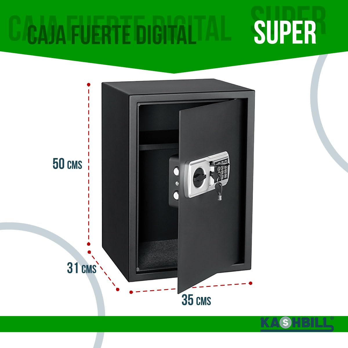 Caja Fuerte Digital Grande 50x35x31 cm modelo CF05 con Cierre Electrónico y Llave de Emergencia, Ideal para Hogar u Oficina