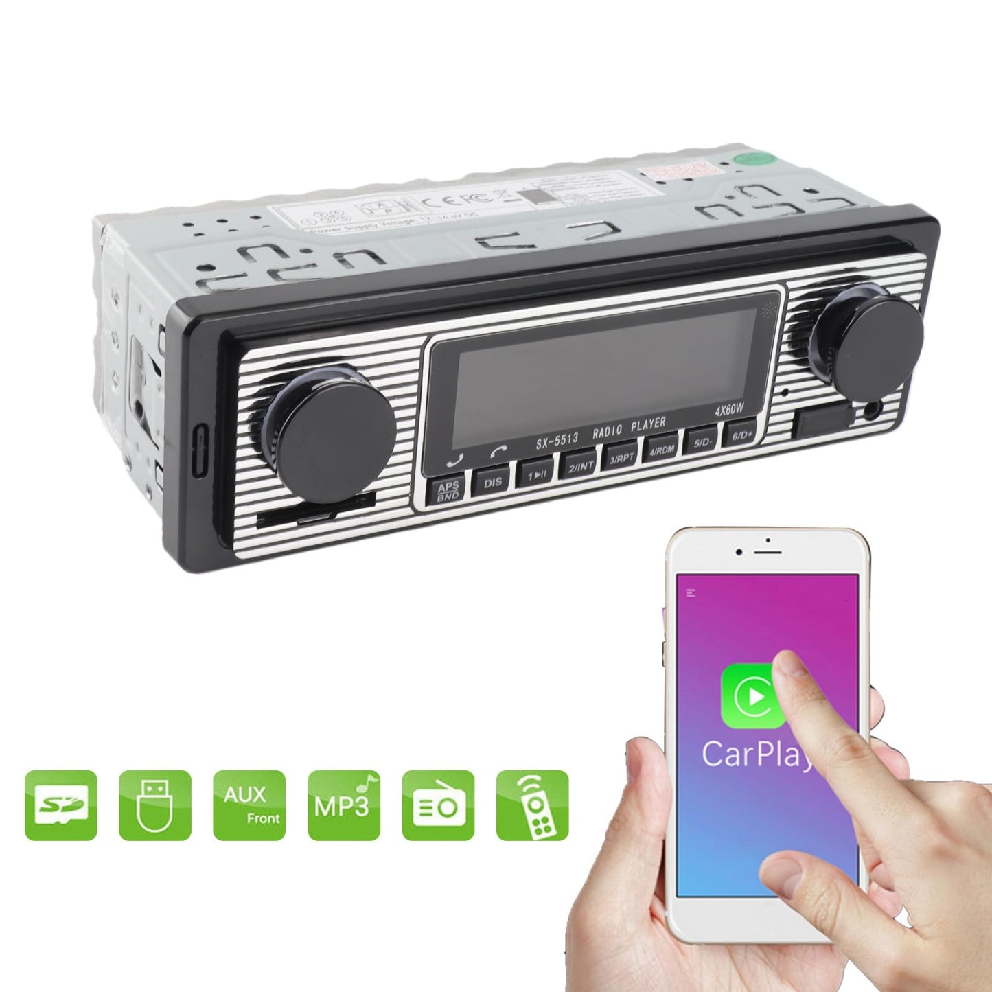 Radio Bluetooth para Automóvil, Estéreo Clásico Reproductor MP3 con USB, SD, AUX Y FM, Unidad De Montaje En Tablero