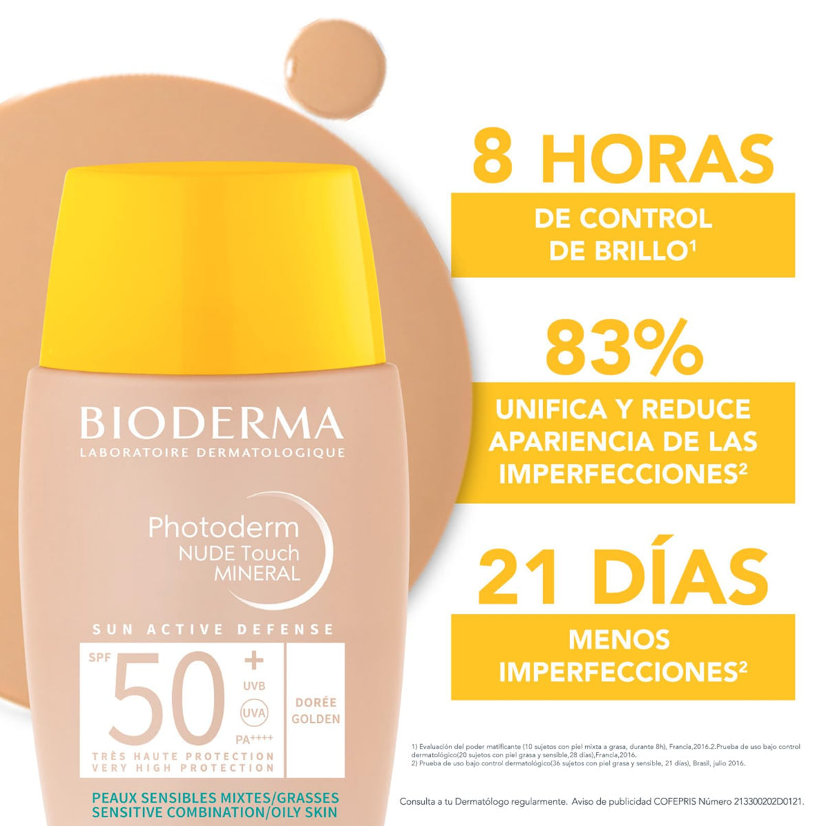 Protector Solar BIODERMA Dorado Photoderm NUDE Touch Mineral FPS50+ Tono Unificado Efecto Nude