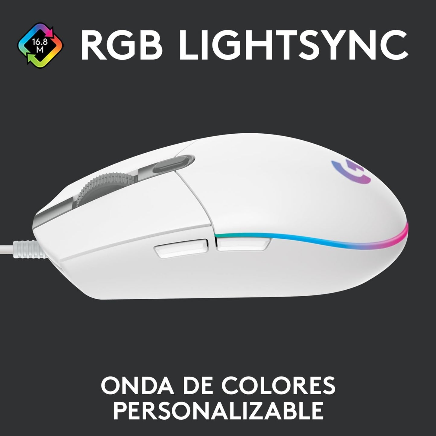 Logitech G203 LIGHTSYNC Mouse Gaming con Iluminación RGB Personalizable, 6 Botones Programables Seguimiento de hasta 8,000 DPI, Ultra-ligero - Blanco