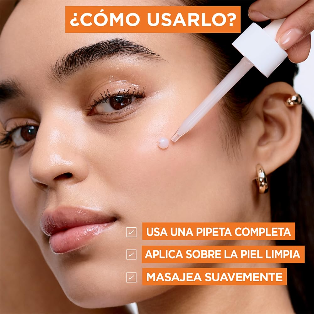 Kit Garnier Express Aclara Rutina anti manchas con Vitamina C: Sérum facial, crema hidratante y gel limpiador, 3 piezas. Hidrata, ilumina y unifica el tono de la piel