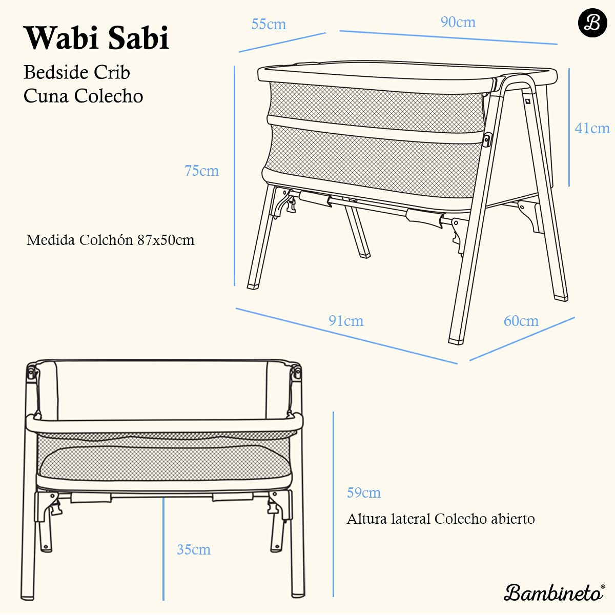 BAMBINETO Cuna Colecho WABI SABI con Mosquitero