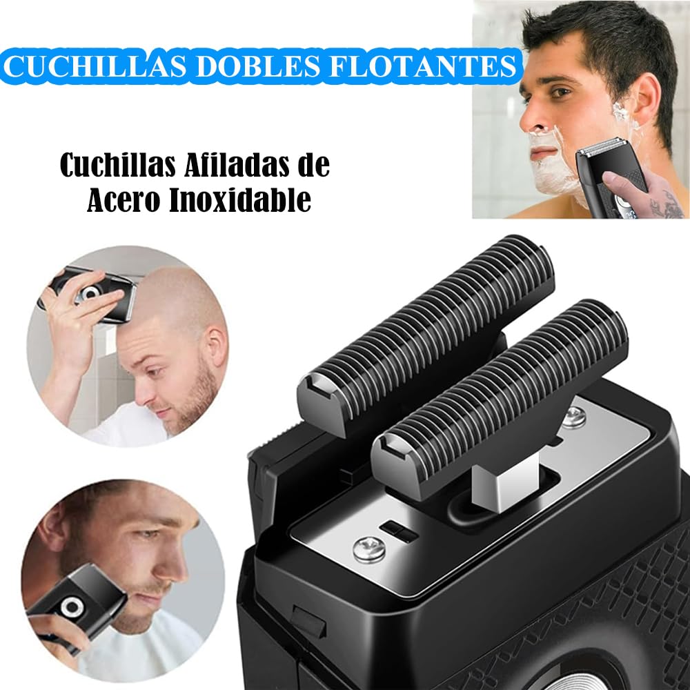 WTDD 2 en 1 Afeitadora Eléctrica para Hombre, Resistente al Agua, Con Recortadora De Precisión, Recargable por USB, Maquinilla De Afeitar Led Para Bigote, Maquinillas de Afeitar para el Hogar de Los Hombres