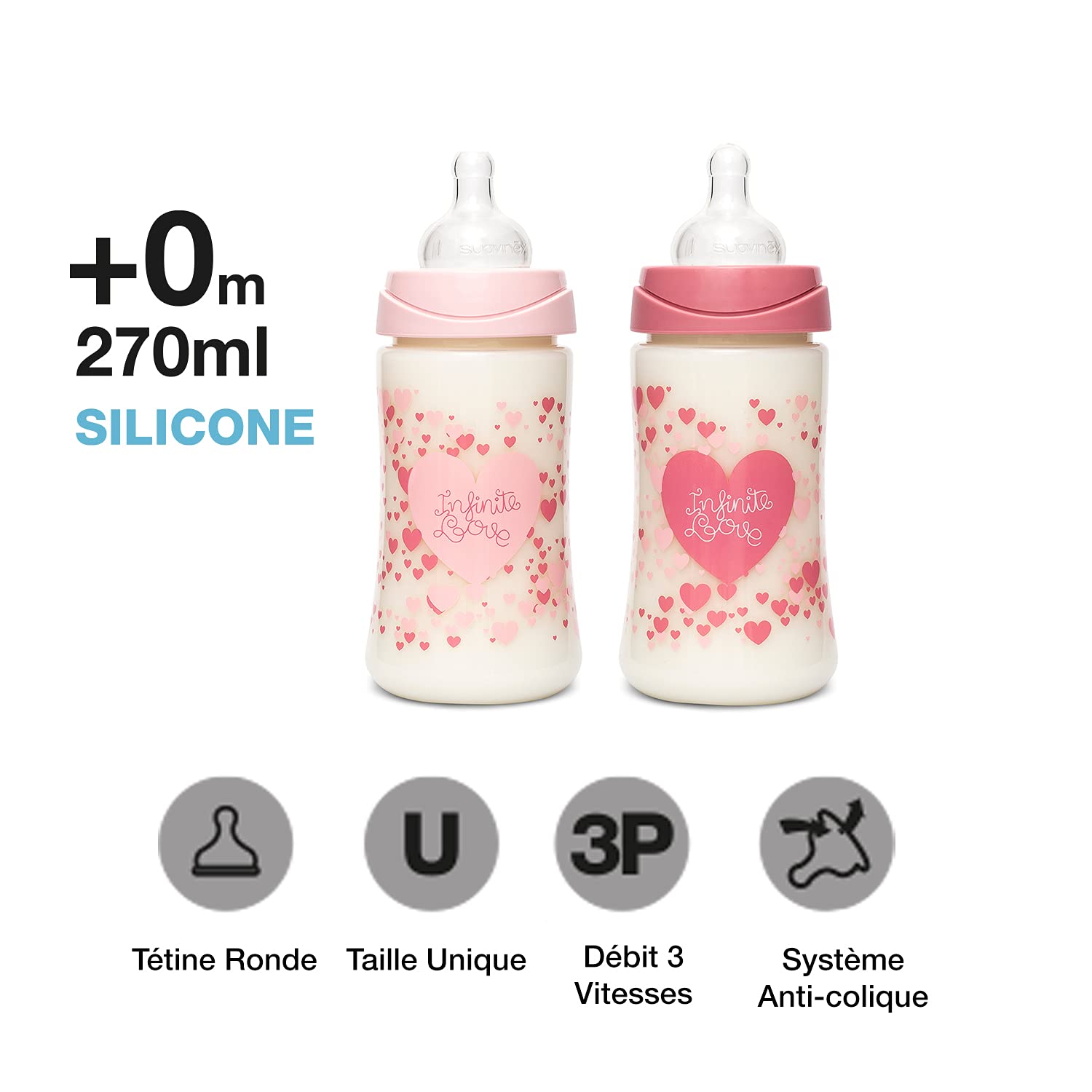 Set Biberón SUAVINEX Rosa Infinite Love para Bebé