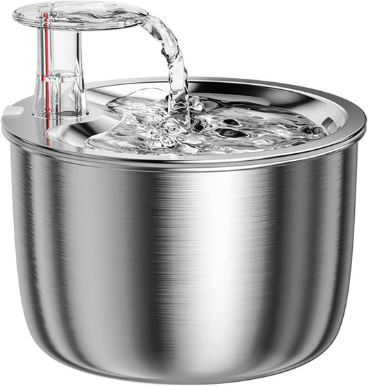 AILRINNI Fuente de Agua para Gato - Dispensador Automático de Agua para Mascota de Acero Inoxidable de 2L/67 oz, Ultra Silenciosa y 1 Filtros de Carbón Activado