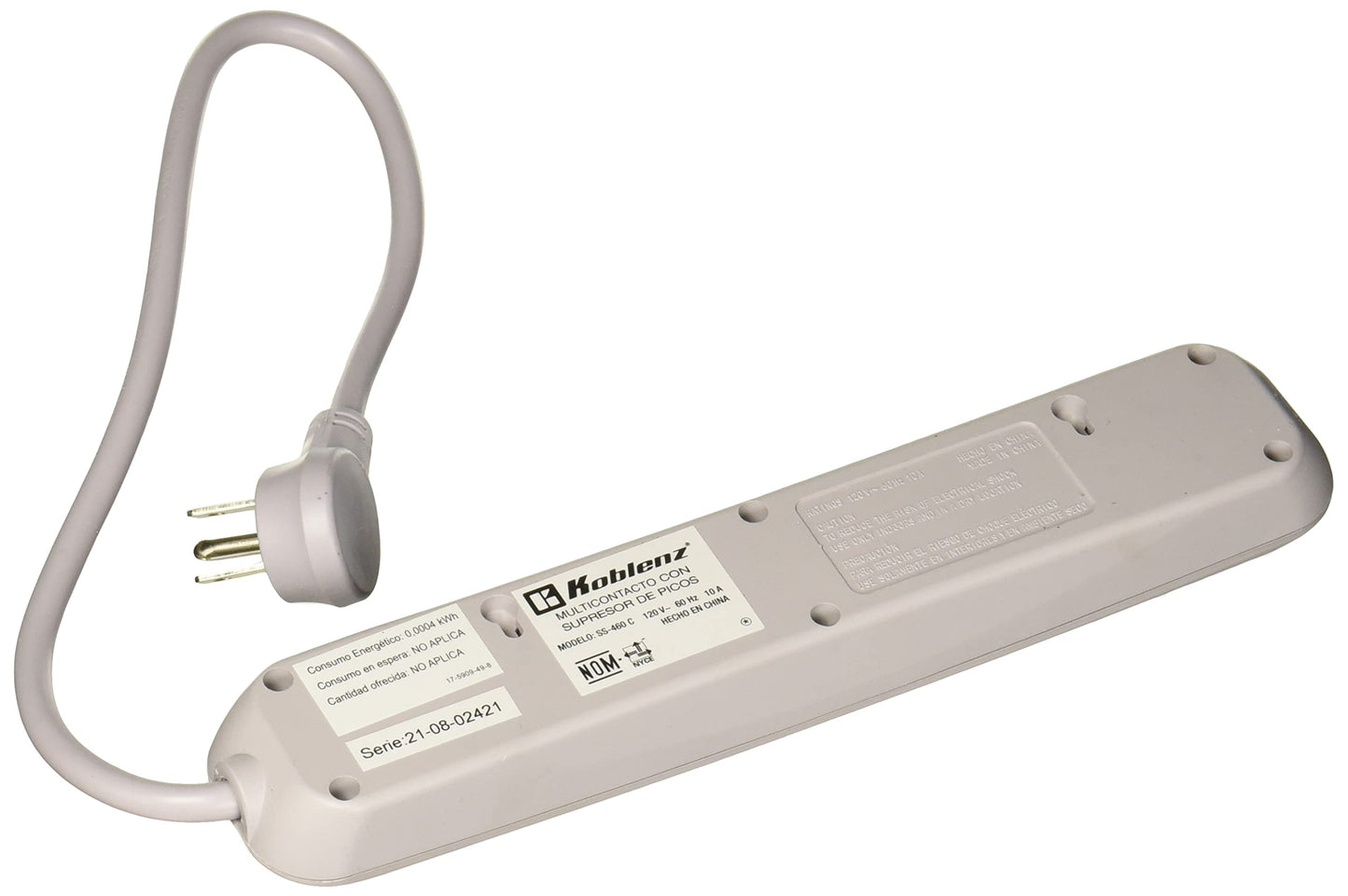 Koblenz Supresor de Picos Trifásico con 6 contactos, Switch on/off integrado, Circuit Breaker de 10 amp con función de reseteado y cable de 45 cm modelo SS-460 C
