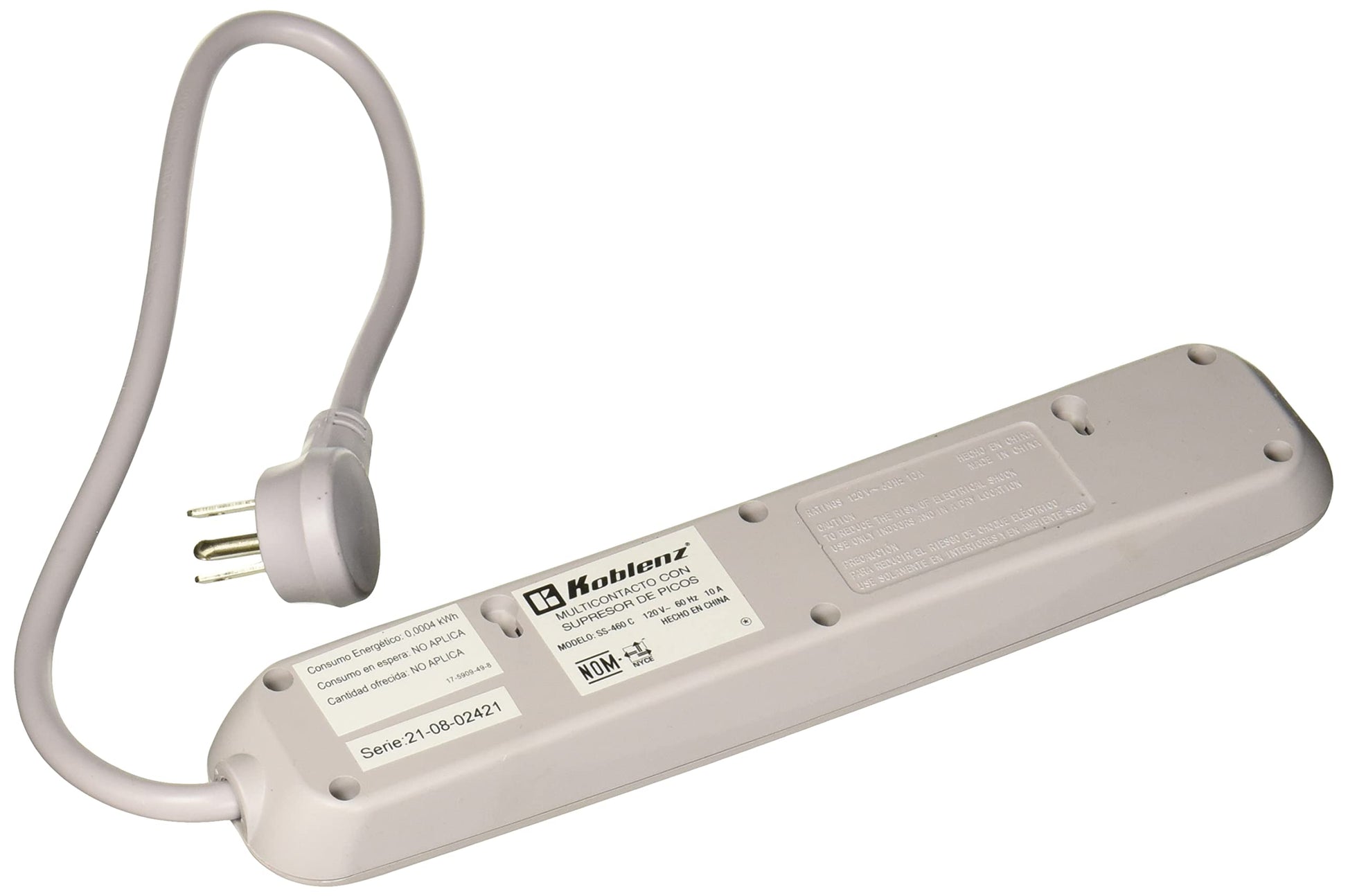 Koblenz Supresor de Picos Trifásico con 6 contactos, Switch on/off integrado, Circuit Breaker de 10 amp con función de reseteado y cable de 45 cm modelo SS-460 C