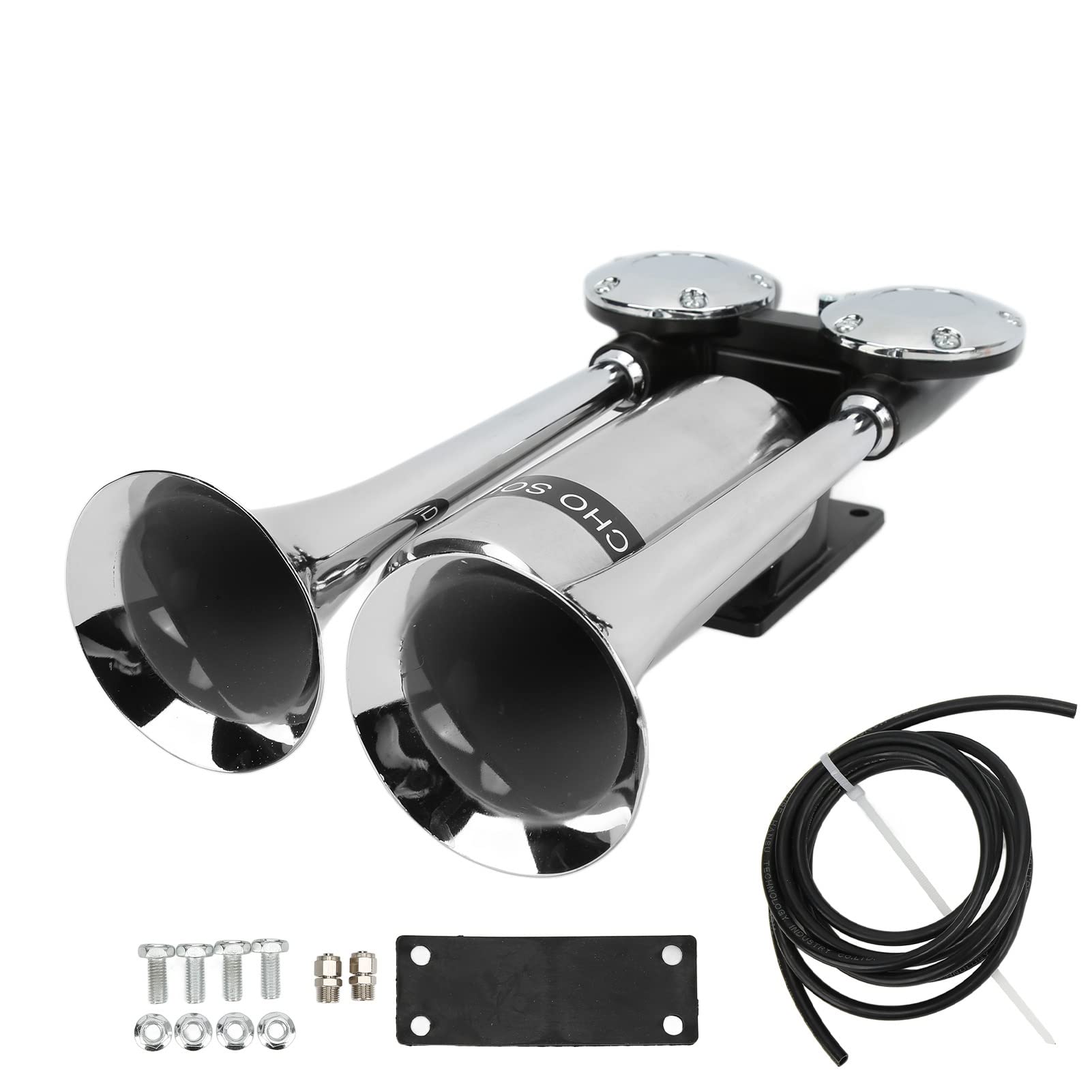 Bocina de Aire para Coche de 300DB, Altavoz de Doble Tubo Cromado de Aleación de Zinc para Tren, Barco, SUV, RV, Camión, Motocicleta, de 12V/24V
