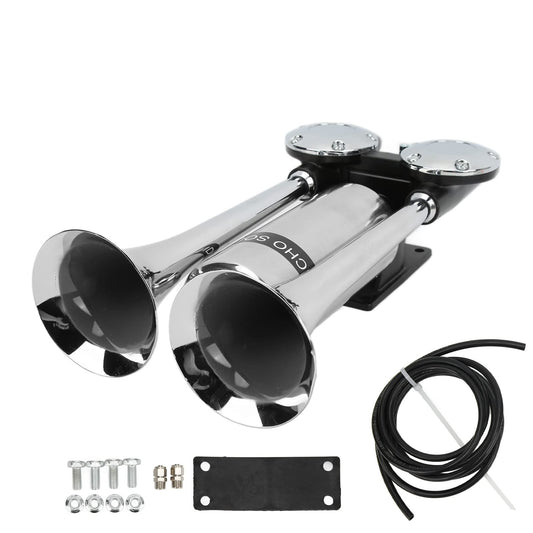 Bocina de Aire para Coche de 300DB, Altavoz de Doble Tubo Cromado de Aleación de Zinc para Tren, Barco, SUV, RV, Camión, Motocicleta, de 12V/24V