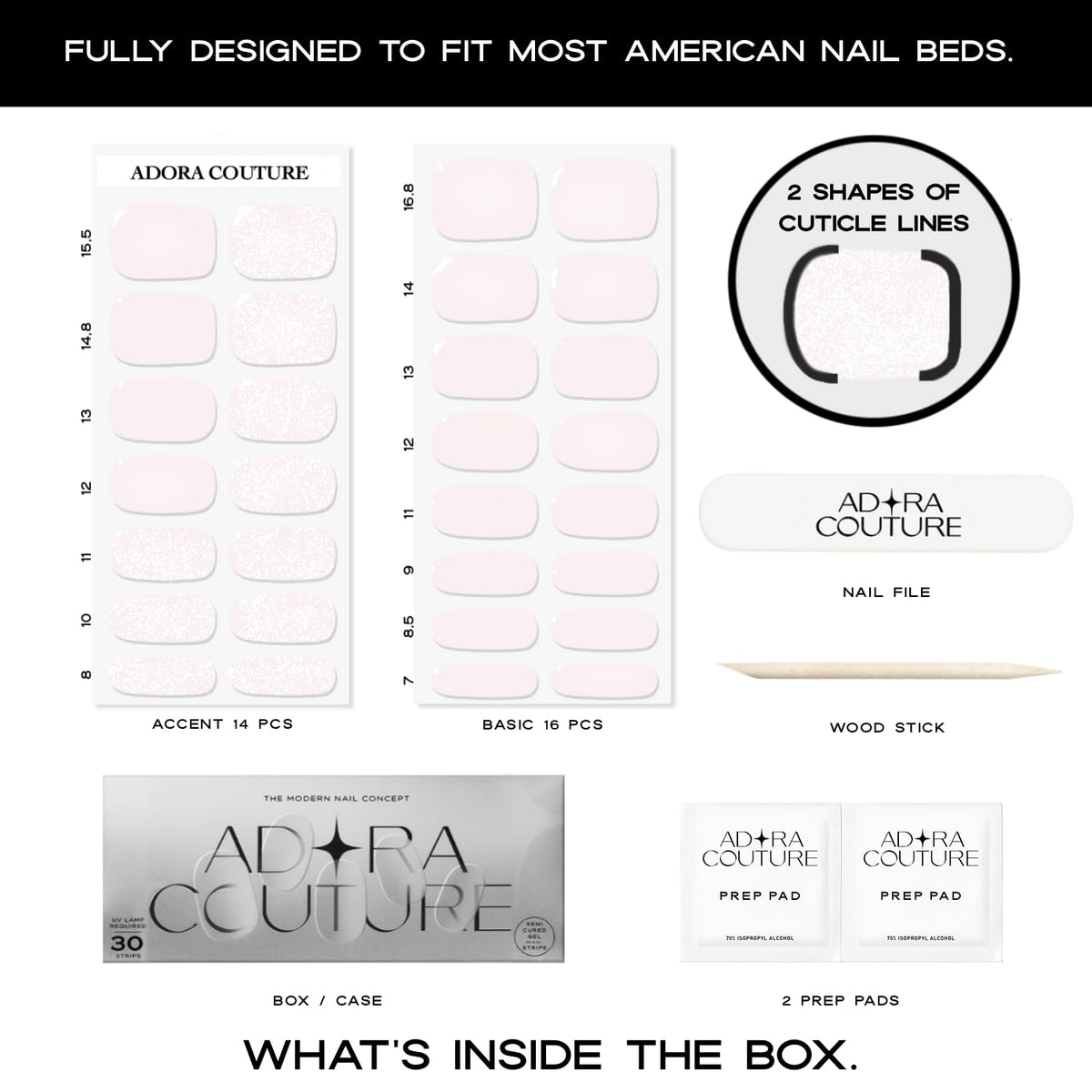 Tiras de Uñas Adora Couture Rosa Claro Brillante Nude Blanco Lechoso para Mujer