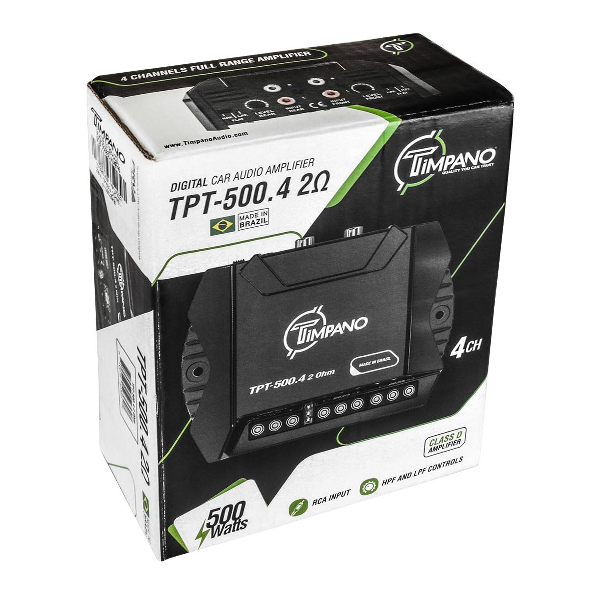 Amplificador de Audio de 4 Canales Timpano TPT-500.4 Negro Clase D para Coche