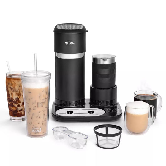 Cafetera Mr. Coffee Negra 4 en 1 con Espumador y Vaso