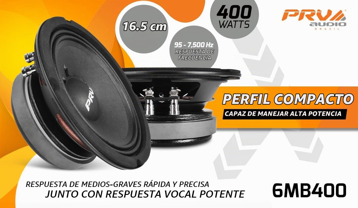 Altavoz PRV AUDIO 6.5 Pulgadas Rango Medio 8 Ohm 400 Vatios de Alto Rendimiento de Alta Salida de Sonido