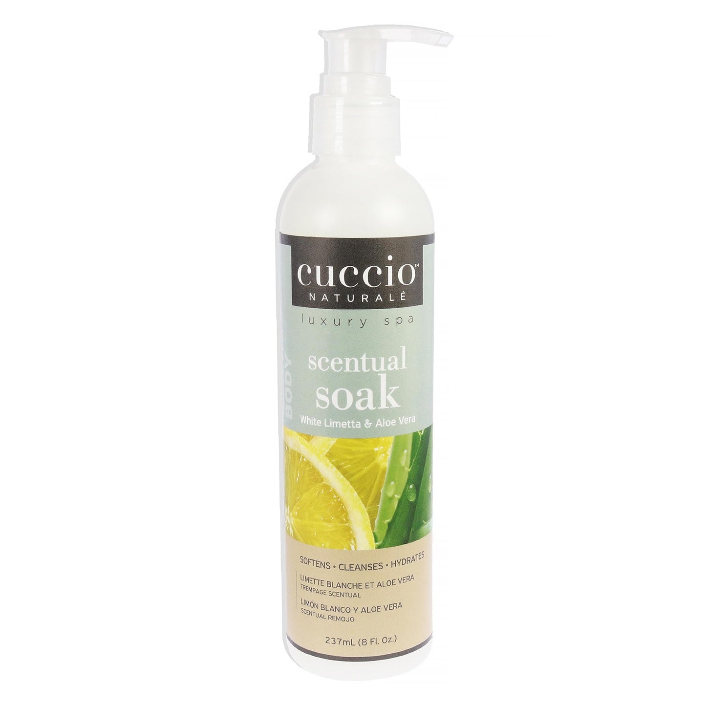 Cuccio Naturale Scentual Soak - Creamy, Liquid Wash For Mani-Pedi - Paraben Free - Softens, Cleanses And Moisturizes Your Skin - Use On Hands, Body And Feet - White Limetta And Aloe Vera - 237 ML
