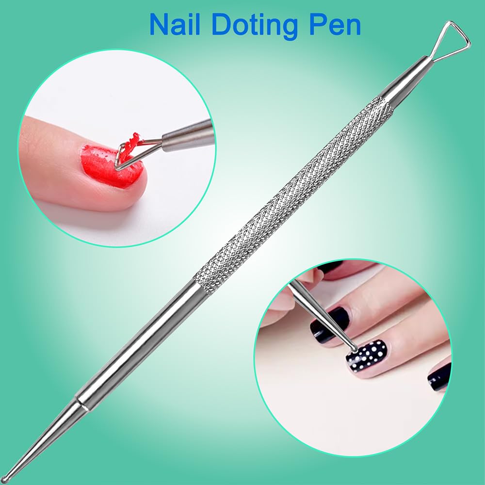 HIFAU 2 Herramientas de Diseño de Uñas Premium, Empujador Profesional de Cutículas de Acero Inoxidable, Raspador de Uñas, Bolígrafo para Puntear Uñas(Diámetro 0.07 Pulgadas) y Herramienta de Extracció