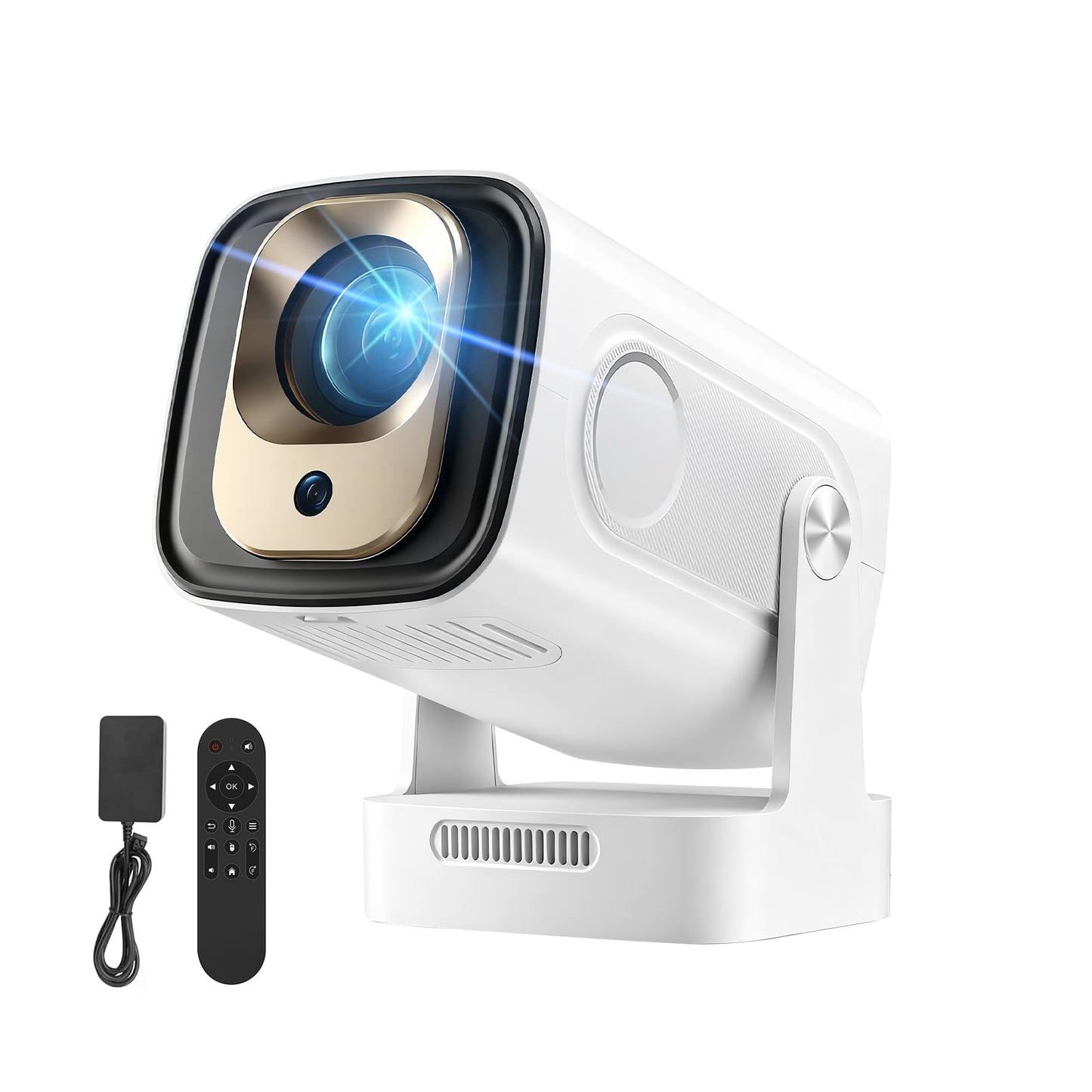 [Soporte 4K y enfoque automático] Mini proyector con WiFi 6 y Bluetooth 5.4, 4K Smart 1080P Proyector de película portátil para exteriores con aplicaciones integradas, giratorio de 180° y