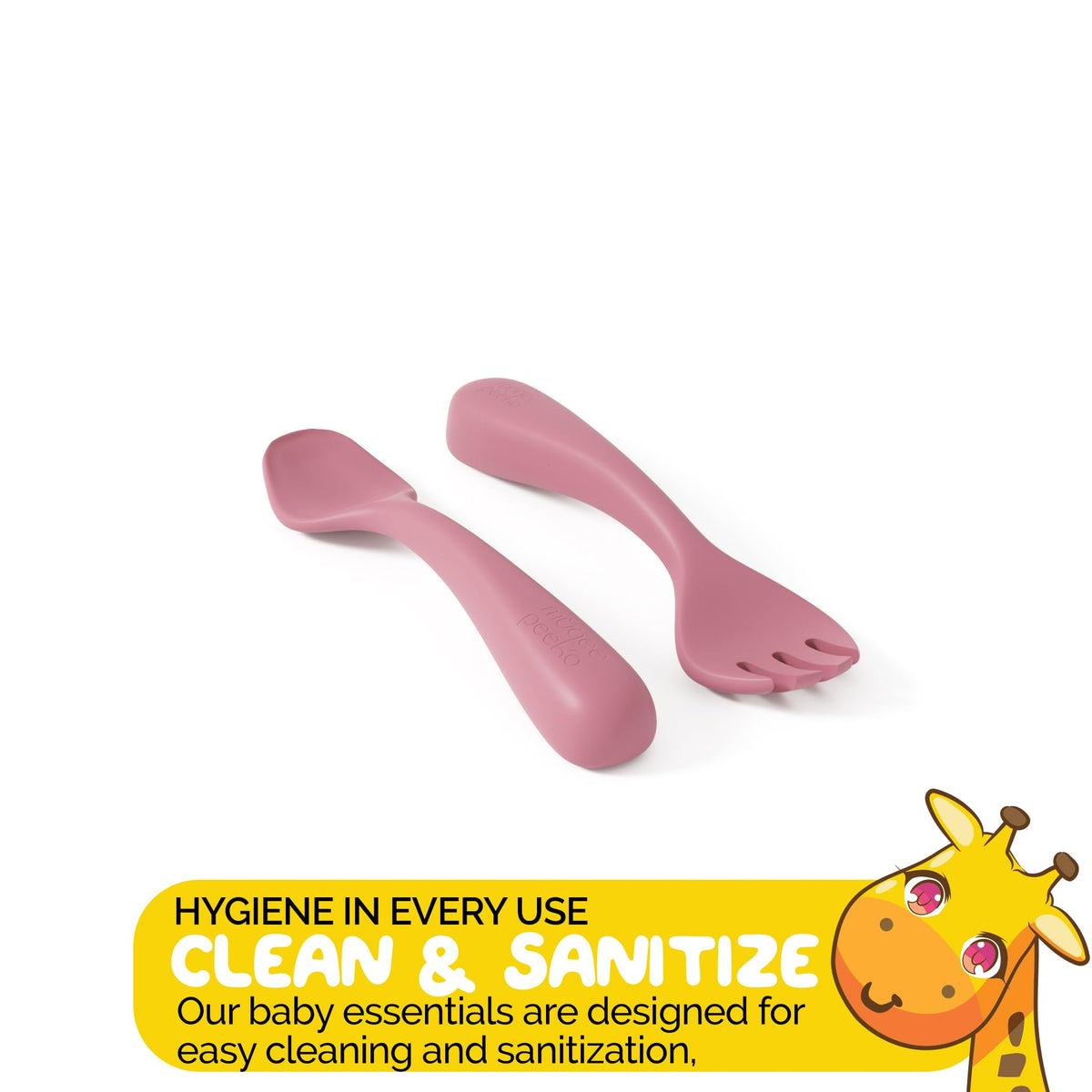 Muqee Peeko - Suministros de destete LED para bebé para bebés en color rosa para niñas con bebé, artículos imprescindibles como platos de bebé con succión y utensilios para niños pequeños, (juego de 3
