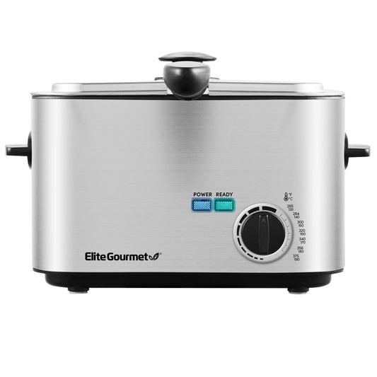 Elite Gourmet EDF1116 Eléctrico 1.2 Qt. / Freidora de aceite de 4.8 tazas, temperatura ajustable, cesta extraíble, tapa con perilla de tacto frío, acero inoxidable