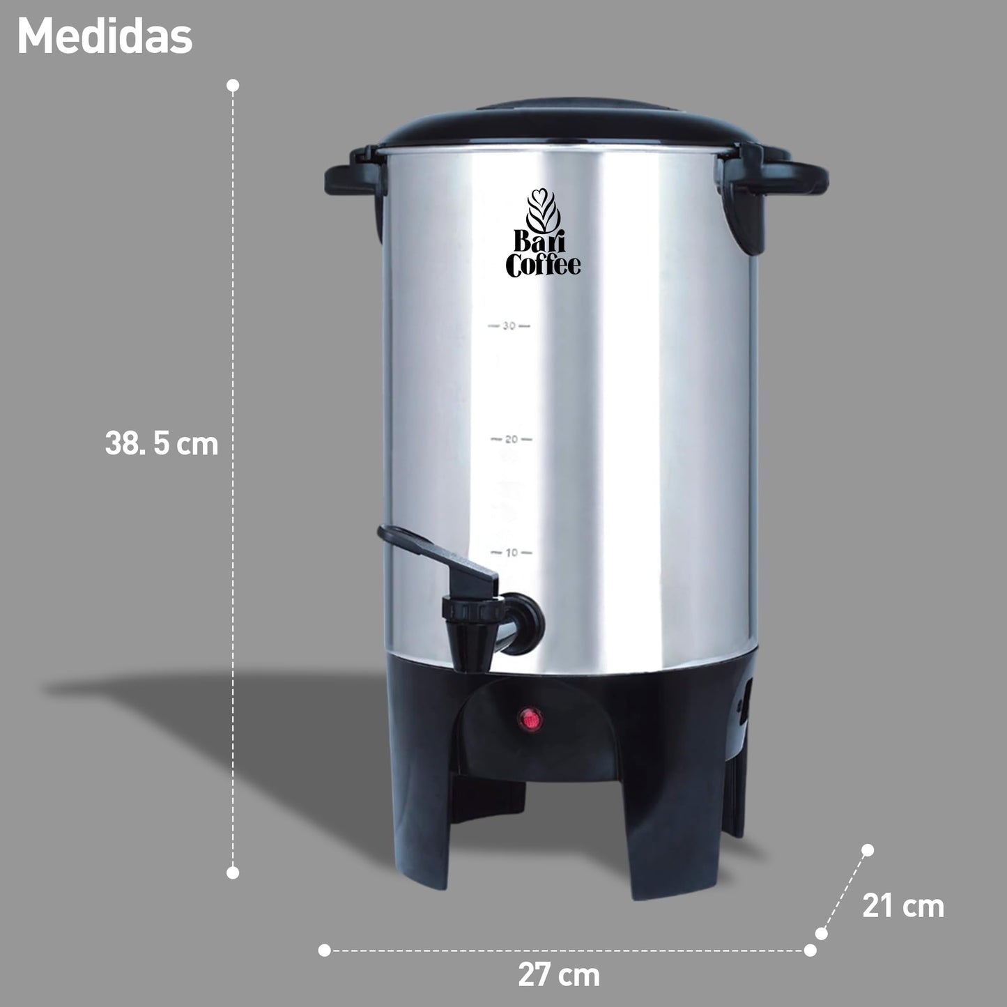 Baricoffee Cafetera 6 Litros, 40 Tazas, Cafetera Electrica, Tapa con Asas, Acero Inoxidable, Cafeteras Automaticas, Dispensador de Bebidas, Filtro Permanente Lavable, Dispensador de Bebidas Calientes