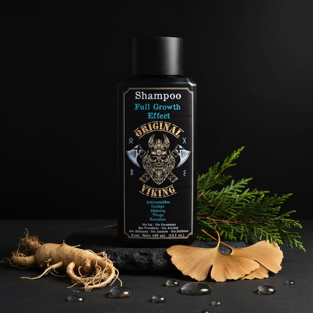 ORIGINAL VIKING | Shampoo Full Growth Effect. Shampoo Premium de Crecimiento con proteínas, extractos, sin formaldehídos, sin parabenos, sin alcohol, sin sal añadida, sin siliconas. 400ml