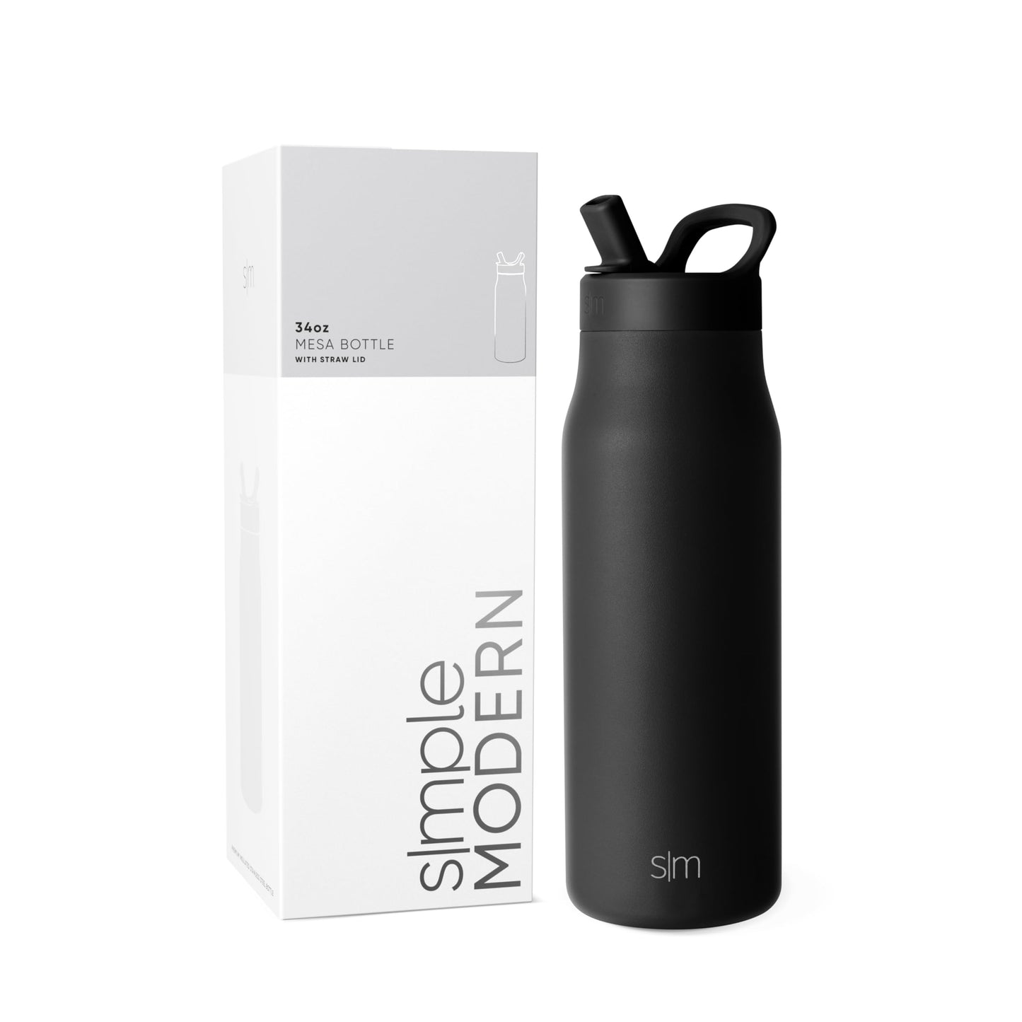Botella de Agua Simple Modern Midnight Black Aislada de Acero Inoxidable para Viaje y Deportes