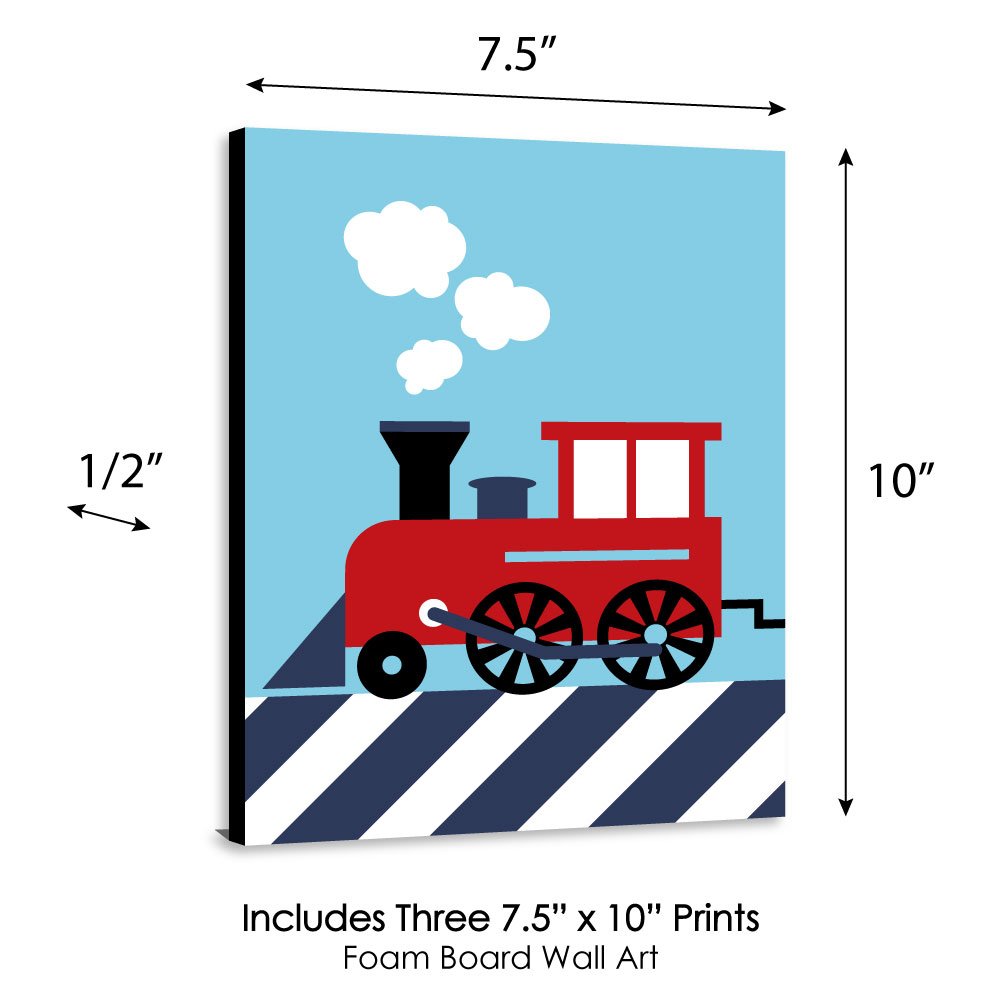 Big Dot of Happiness Railroad Crossing – Juego de 3 Impresiones de Trenes de Vapor para bebé, guardería, decoración de la habitación de los niños, 19 x 25 cm