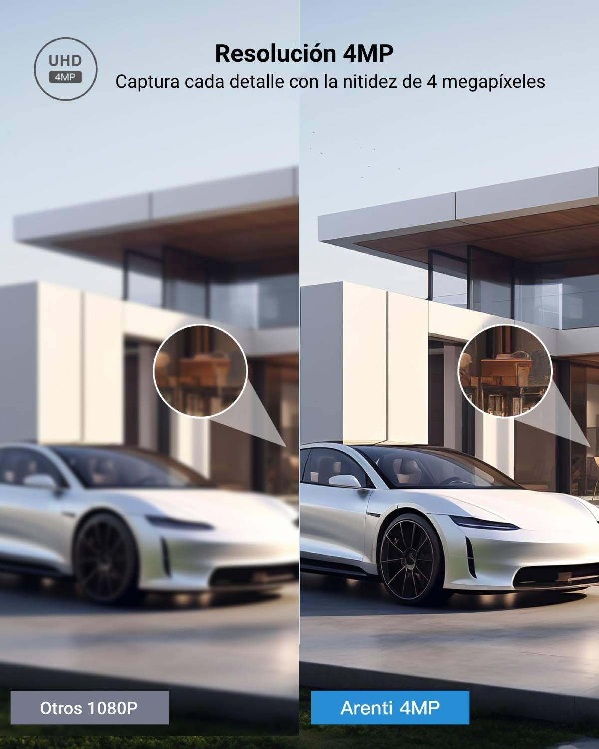 Cámara de Seguridad Arenti Blanca 4MP 2.5K Impermeable con Audio Bidireccional y Detección de Movimiento