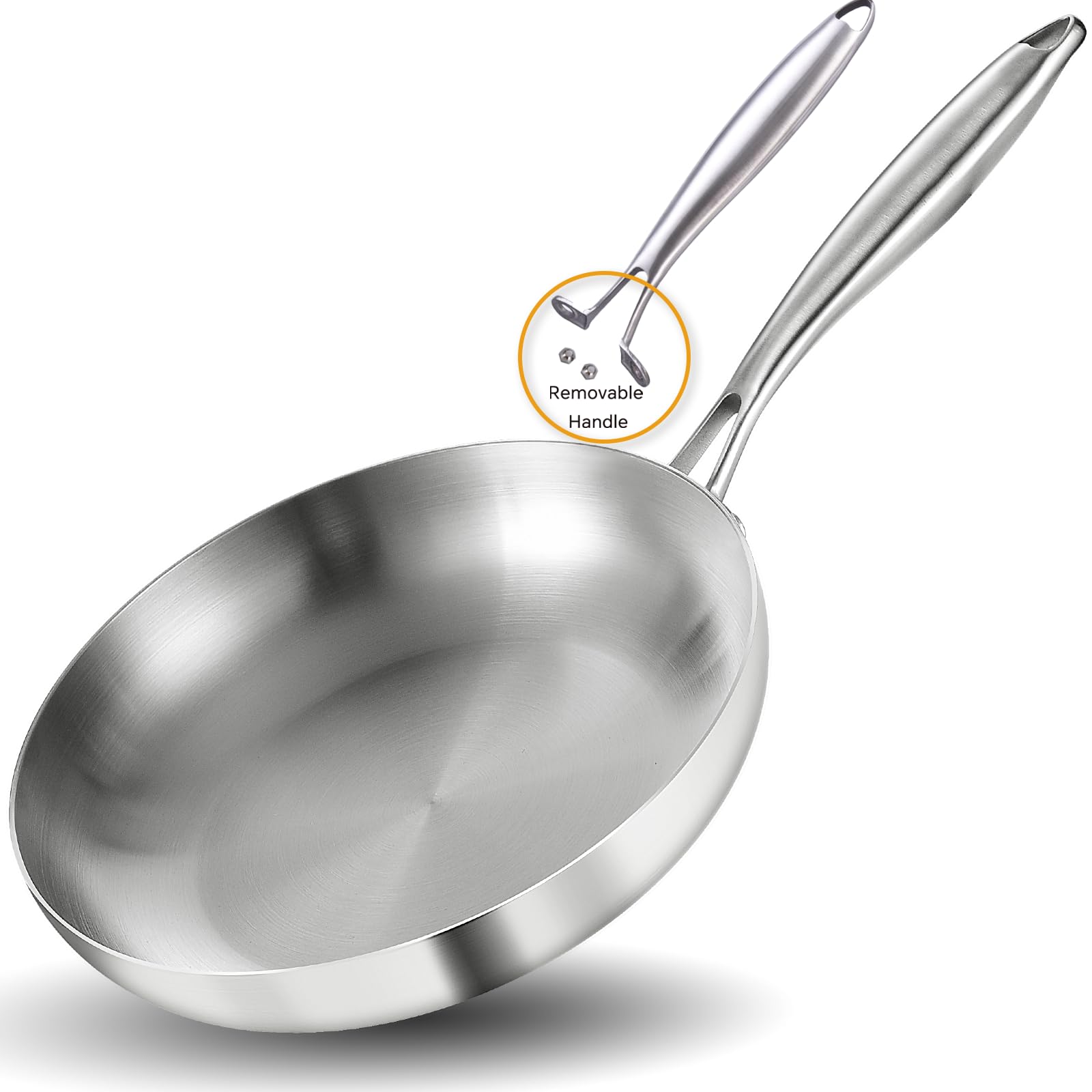 LOLYKITCH - Juego de sartenes de acero inoxidable de tres capas de 10 a 12 pulgadas, sartenes, sartén de chef, sartenes de cocina de inducción, aptas para lavaplatos y horno, mango desmontable.