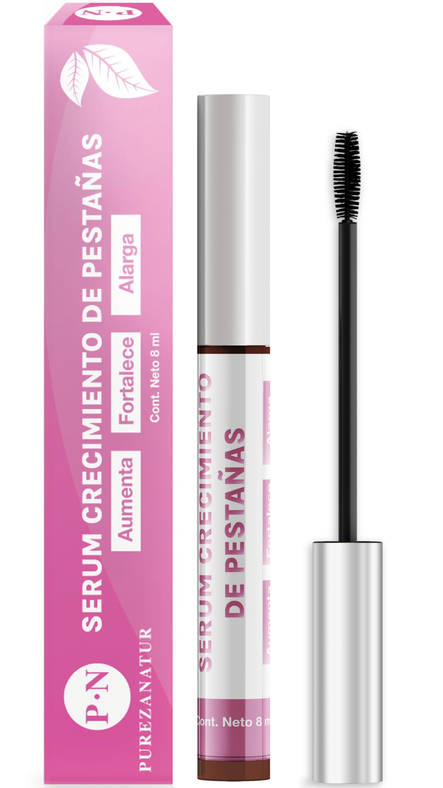 PUREZA NATUR Suero alargador y reparador de pestañas Eyelash growth | Serum con aplicador tratamiento para fortalecer y crecer pestañas 3D lash adicionado con Ácido hialurónico, Niacinamida, Biotina 8ml