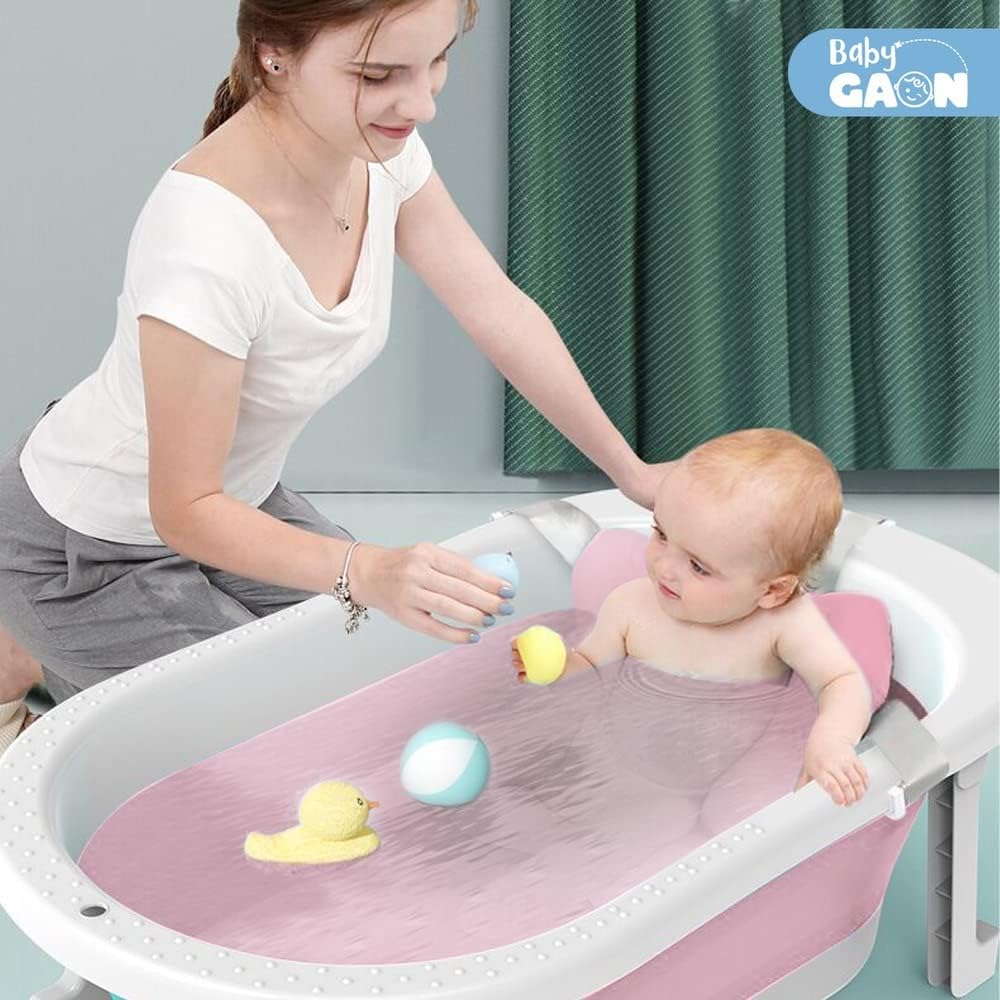 GAON Bañera Plegable para Niños, Tina con Sensor de Temperatura, Bañera Multifuncional con Orificio de Drenaje (Rosa)