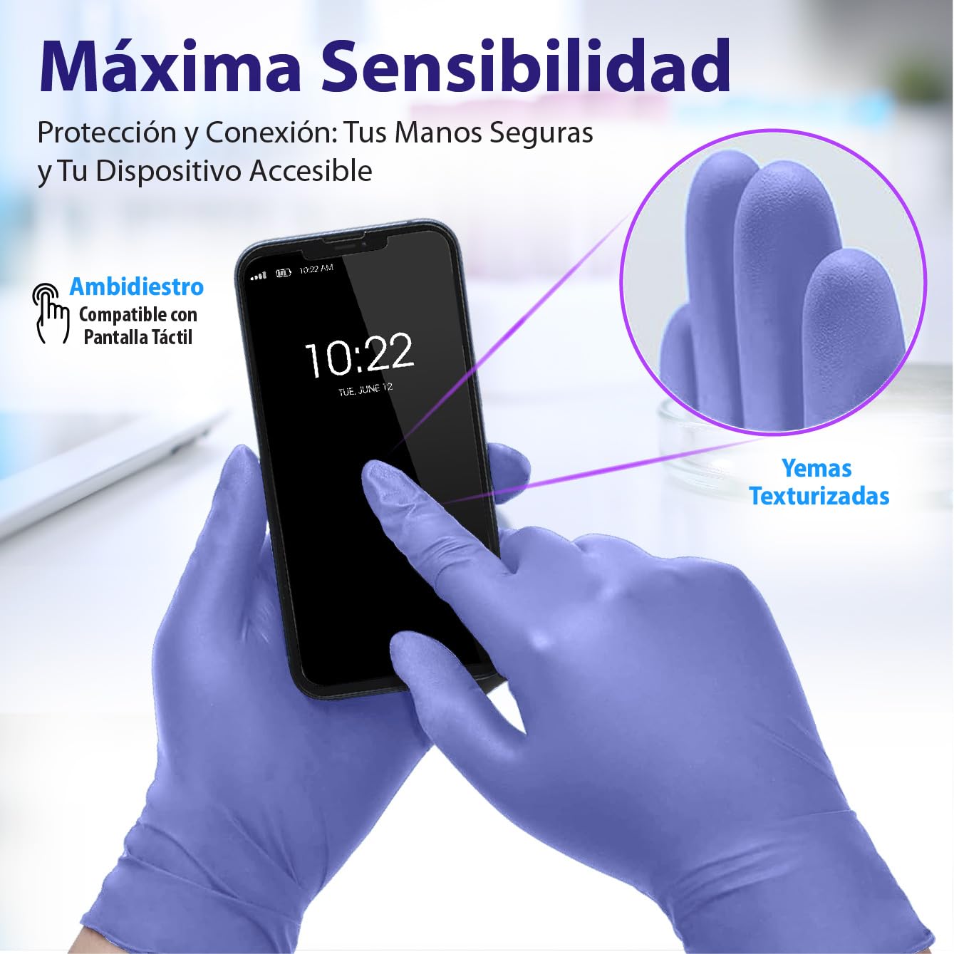 Best Trading 100 Guantes de Nitrilo Color Azul Ártico: Libres de Látex, Ajuste Perfecto, Guantes Premium con Tecnología Touchscreen. Comodidad, Seguridad y Funcionalidad en tus Manos (Mediano)