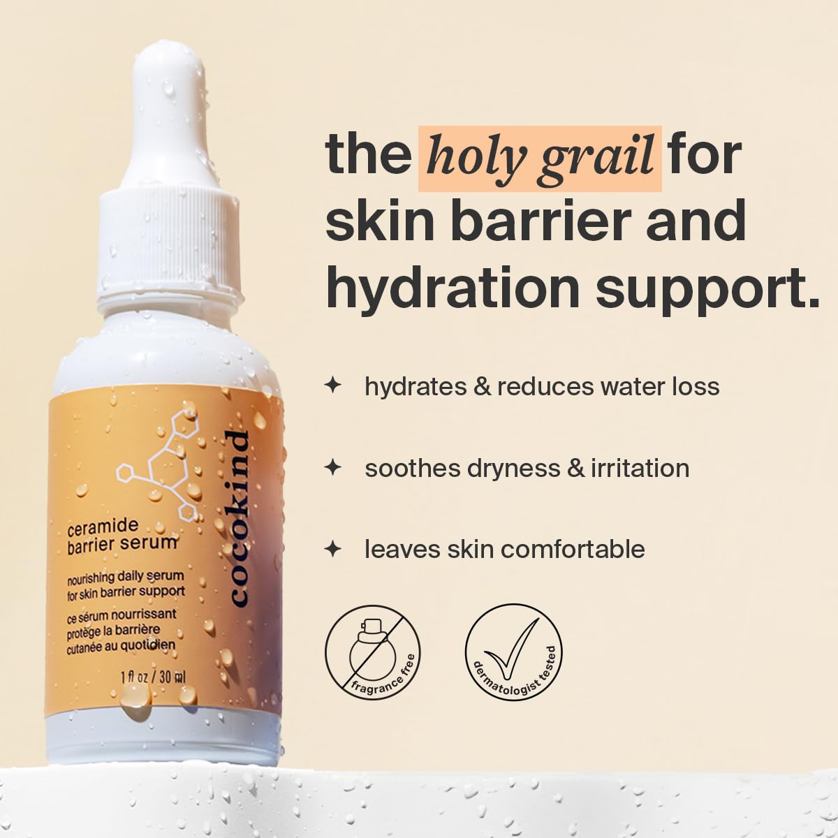 Suero hidratante con ceramidas para reducir la sequedad, para todo tipo de pieles, incluidas las sensibles, sin fragancia, sin crueldad animal, 1 fl oz