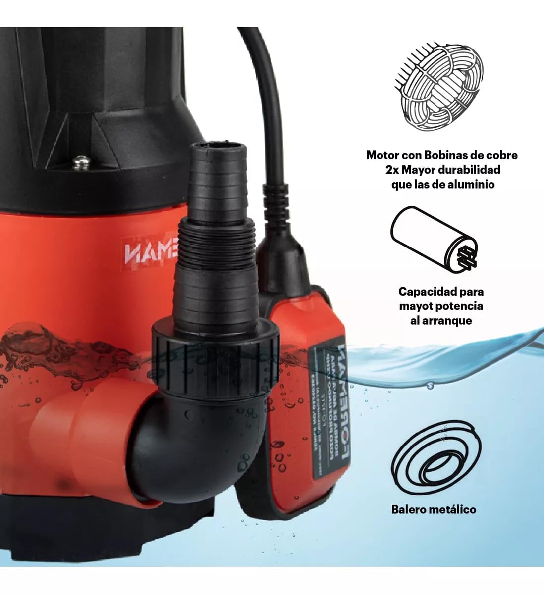 Foreman Bomba Sumergible Plástica | Bomba de Agua Limpia Silencioso Para Fuentes, Pecera, Acuario, Jardín y Estanque | 1/2Hp 400w 120v | 120 Litros Per Minute | Negro/Rojo