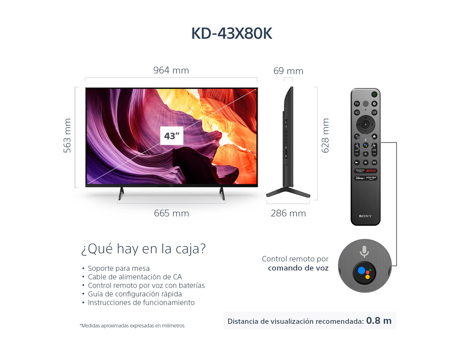 Pantalla LED Sony X80K 43 Pulgadas 4K UHD Smart Google TV Modelo 2022