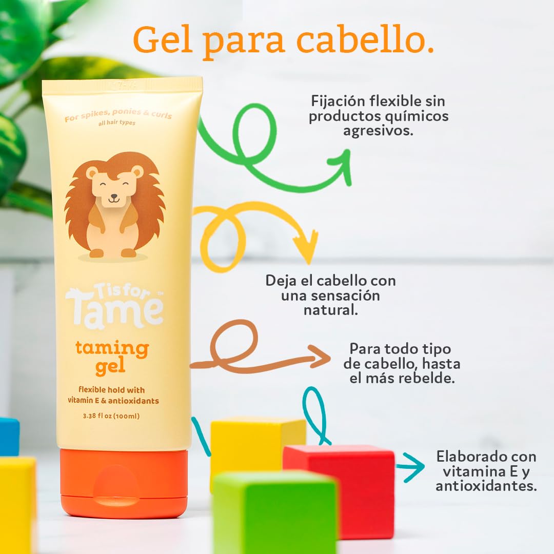 T is for Tame Gel para Cabello Bebé, Niños, Niñas y Familia | Natural, Orgánico, Vegano, Sin sulfatos y Parabenos, Cruelty Free | Para Cabello Rizado y todo Tipo | Vitamina E y Antioxidantes 100ml