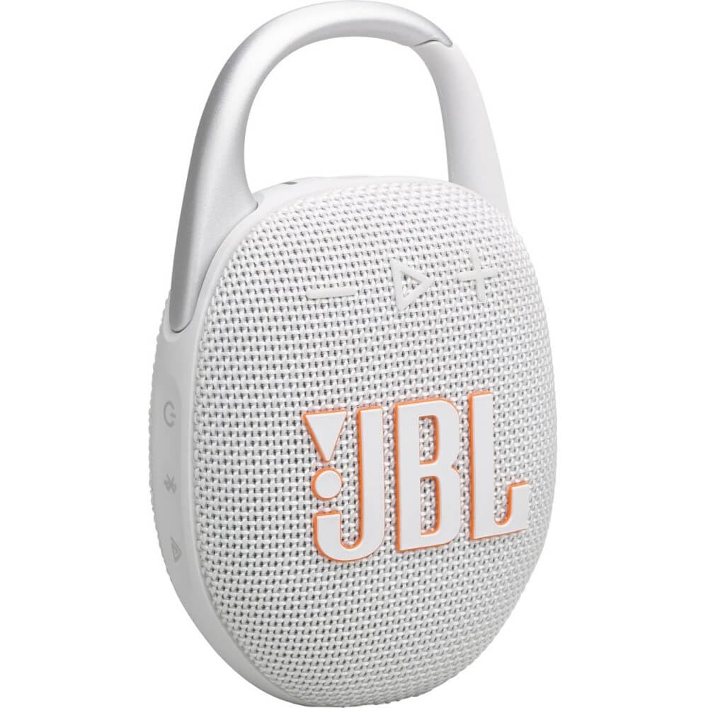 JBL Clip 5 - UltraJBL Clip 5 - Bocina Bluetooth ultra portátil, impermeable y a prueba de polvo, sonido profesional con graves potentes, mosquetón integrado, hasta 12 horas de reproducción (blanco