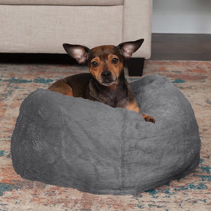 Furhaven Cama para Mascotas para Perros y Gatos – Cama para Perro con cojín de Pelaje sintético de Felpa con Funda extraíble Lavable, Niebla Gris, Talla S