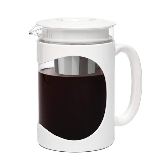 Cafetera Helada Primula Burke Blanca con Mango Cómodo y Jarra de Vidrio Duradera