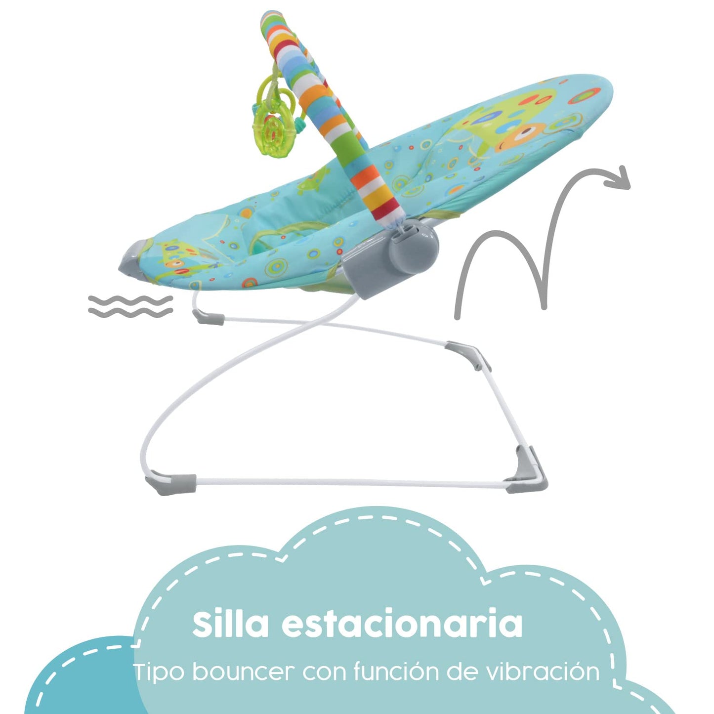 Little Monkey Silla Vibradora Mecedora para Bebe Barra con Juguetes Arnes de Seguridad de 3 Puntos Patas Antideslizantes Portatil Bouncer para Bebe en Etapa de Desarrollo Silla Mecedora con Vibracion