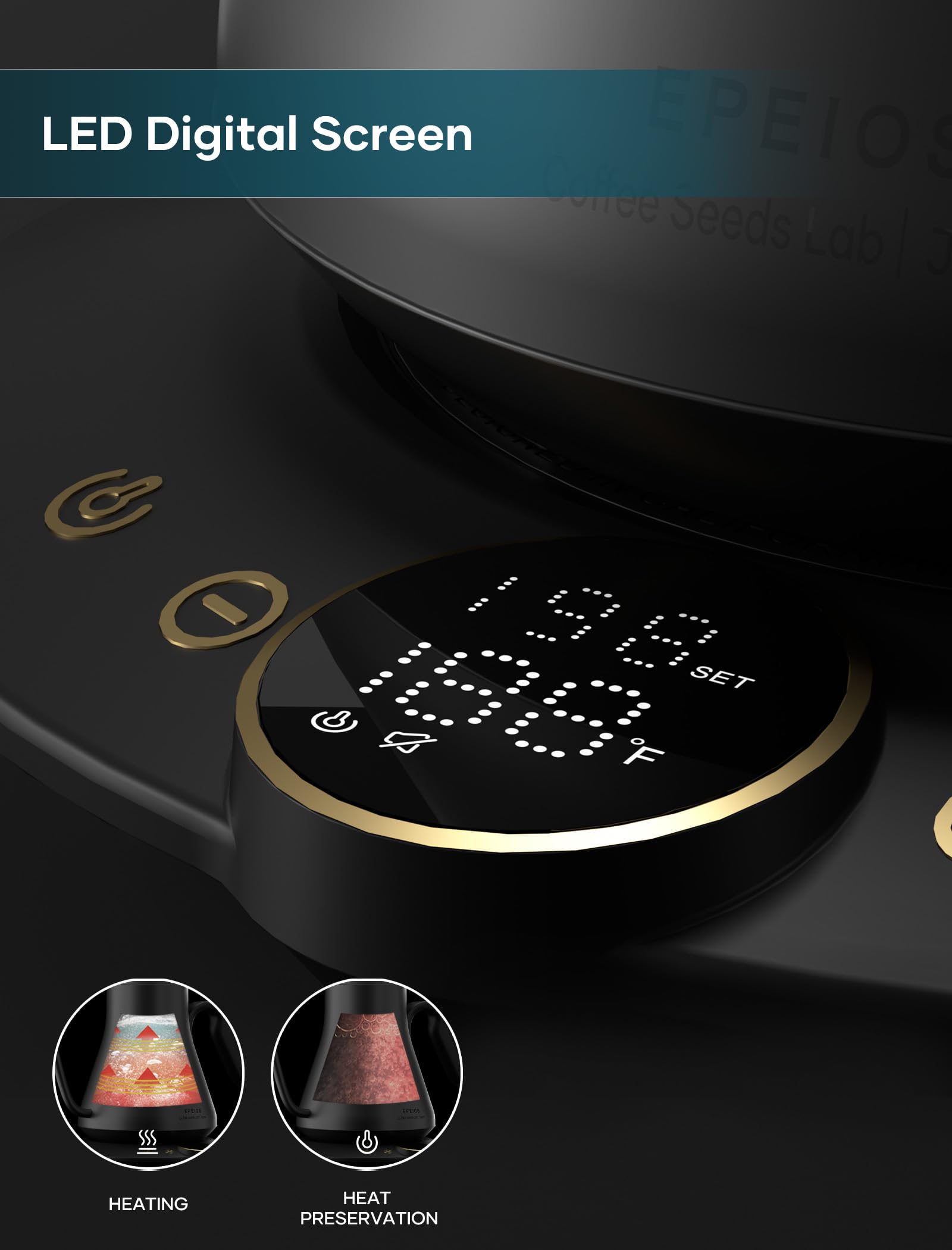 INTASTING Hervidor eléctrico de cuello de cisne, control de temperatura ± 0.5 °C, interior de acero inoxidable, calentamiento rápido, para verter sobre café o té, hervir agua, 0.9 L, negro