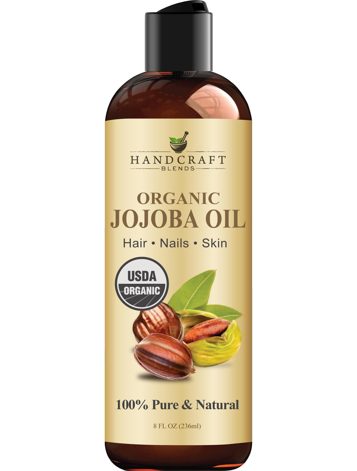 Handcraft Blends Usda Aceite de Jojoba Orgánico - 8 FlOz - Puro y Natural - Aceite de Grado Premium para Rostro, Cuerpo y Cabello - Aceite Antienvejecimiento - Prensado En Frío y Sin Hexanos - El Empa