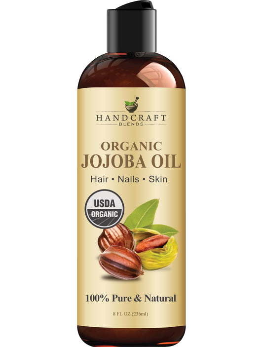 Handcraft Blends Usda Aceite de Jojoba Orgánico - 8 FlOz - Puro y Natural - Aceite de Grado Premium para Rostro, Cuerpo y Cabello - Aceite Antienvejecimiento - Prensado En Frío y Sin Hexanos - El Empa