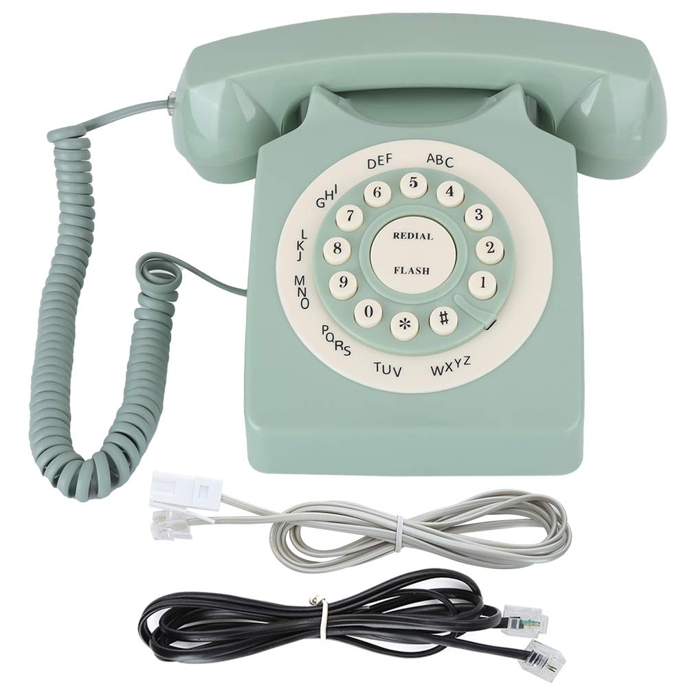 V BESTLIFE Teléfono Antiguo para decoración del hogar, teléfono Fijo con Cable clásico, teléfono Retro Europeo clásico, Llamada de Alta definición Verde, botón Transparente Grande