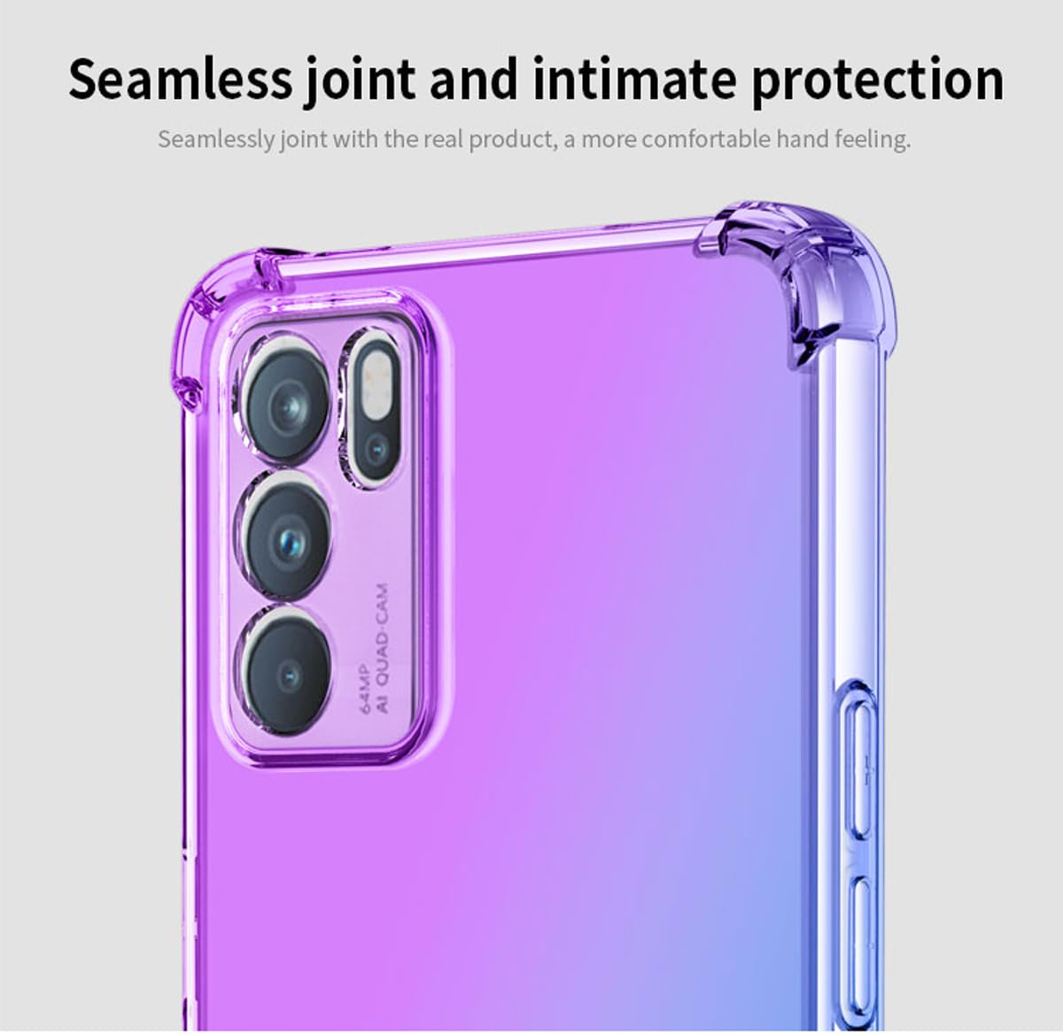DABUNA Funda para OPPO Reno 6 5G Case Uso Rudo,Transparente Colores Degradados Protectora de Cámara Anticaída Carcasa Bumper(Púrpura Azul)