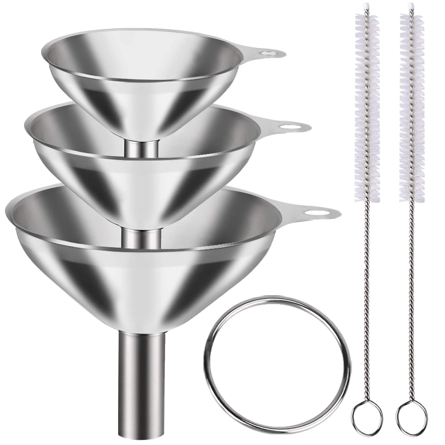 Juego de Embudos U Chef Acero Inoxidable con Cepillos para Cocina y Botellas